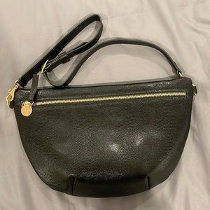 Clare V Grande Fanny in a black leather textured pattern with gold detailing